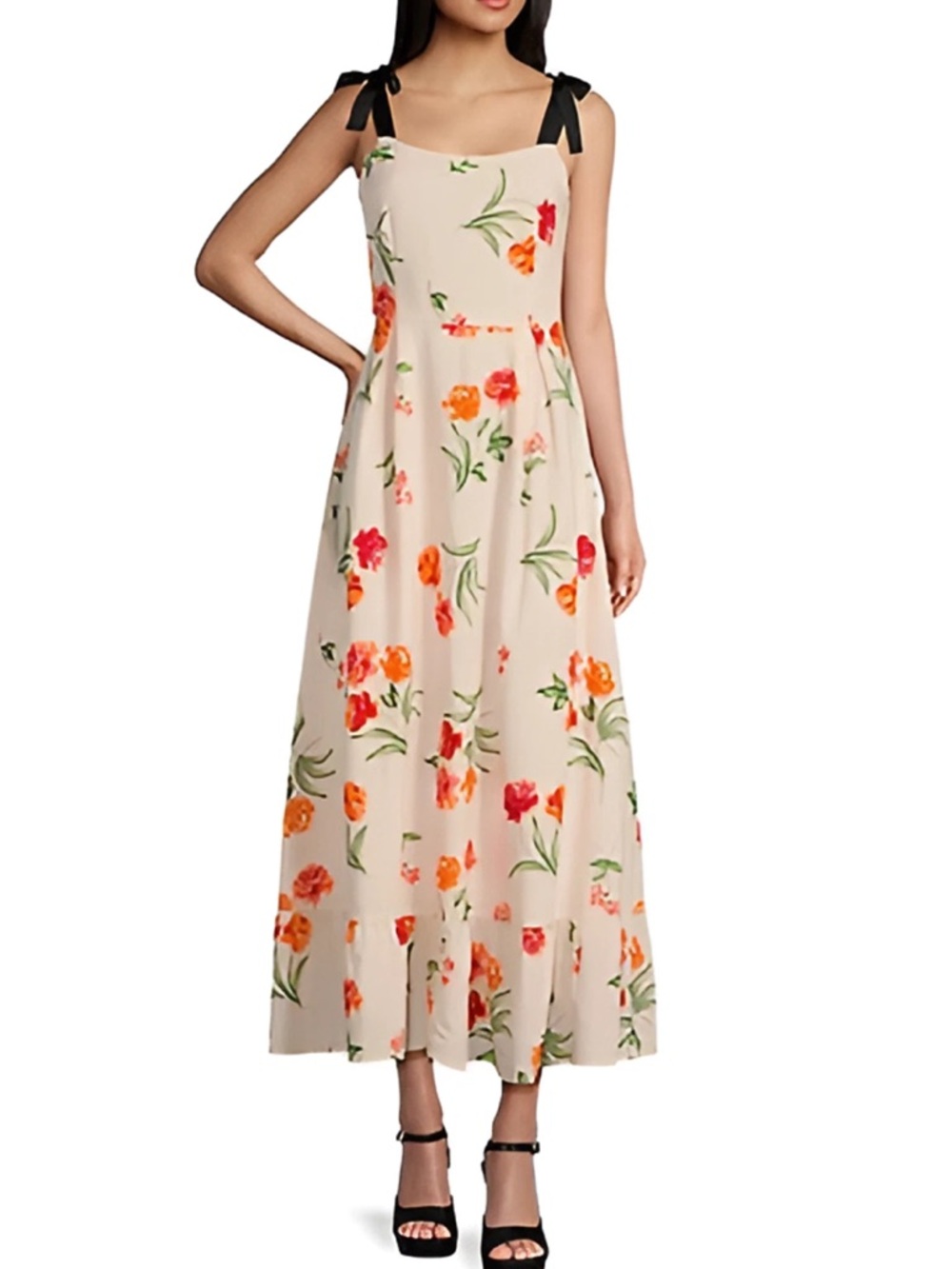 NWT Gianni Bini Coquette Linen Floral Maxi Dress new Tie-Shoulder